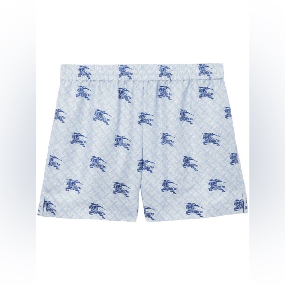 Burberry EKD TB-Monogram Silk Bermuda Shorts Navy IP Pattern Men’s Size XL Swim